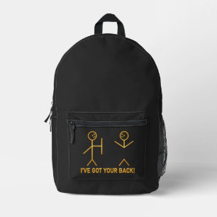 Funny Stick Figure "I've Got Your Back!" Pun Printed Backpack