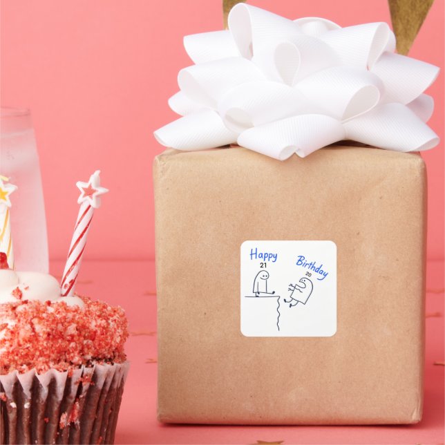 Funny Stick Figure Meme Birthday |Customisable Age Square Sticker (Party)