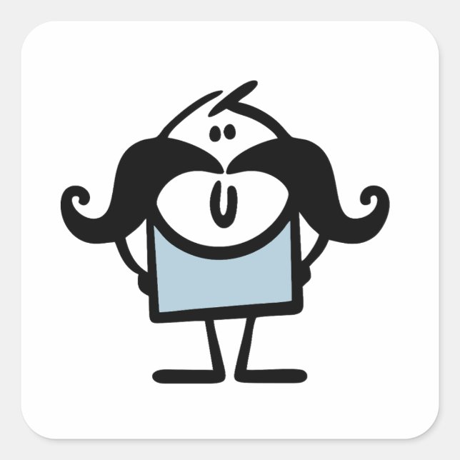 Funny stick man with moustaches square sticker (Front)