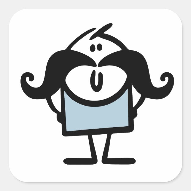 Funny stick man with moustaches square sticker (Front)