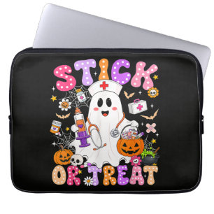 Funny Stick Or Treat Cute Nurse Ghost Halloween Laptop Sleeve