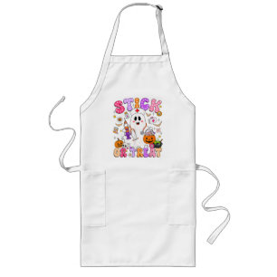 Funny Stick Or Treat Cute Nurse Ghost Halloween Long Apron