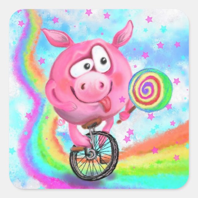 Funny Sticker Circus Acrobat Pig Cyclist (Front)