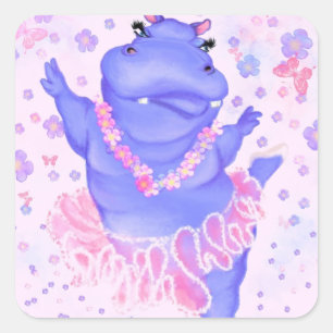 Funny Sticker with Ballerina Hippo Ballet Dancer