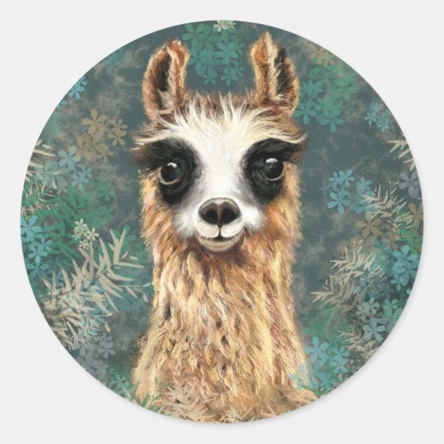Funny Sticker with Curious Baby Llama (Front)