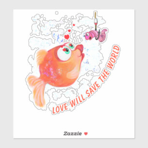 Funny Sticker with Fish and Worm - Fun
