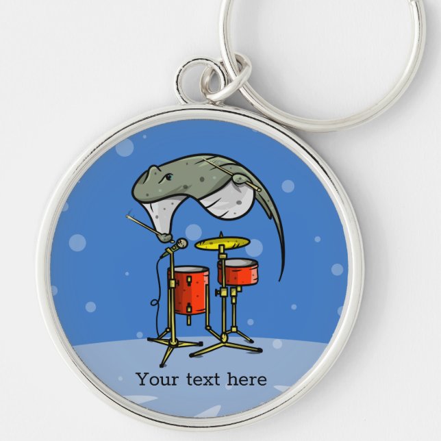 Funny Stingray drummer cartoon Key Ring (Front)