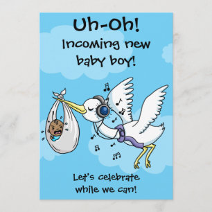 Funny stork and screaming baby shower card