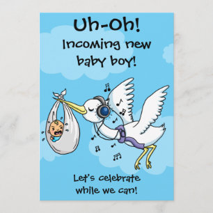 Funny stork and screaming baby shower card