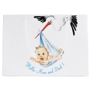 Funny Stork Carrying Baby Gift Bag - Custom Text