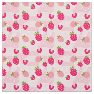 Funny strawberries and swirls in pink, fabric