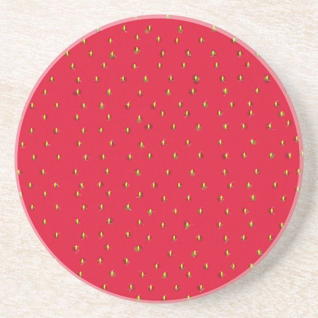 Funny strawberry background red coaster (Front)