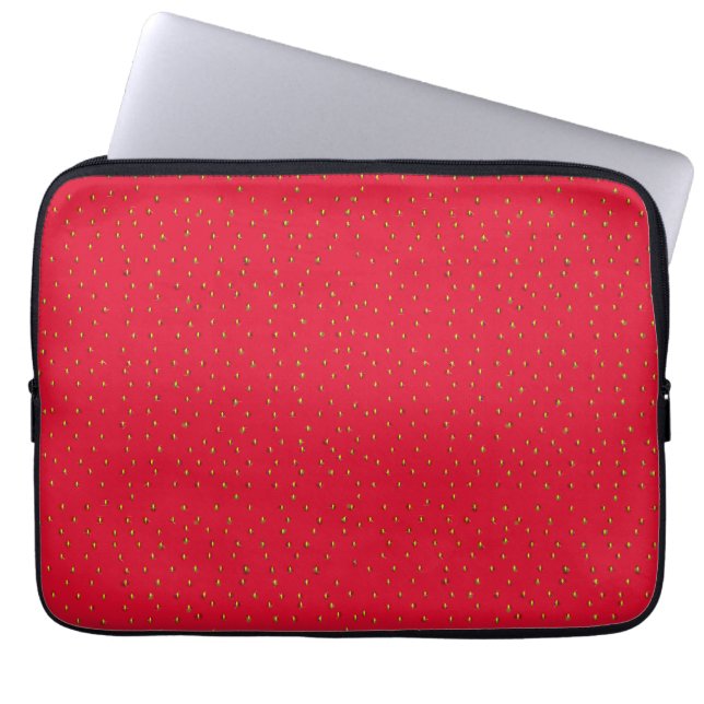 Funny strawberry background red laptop sleeve (Front)