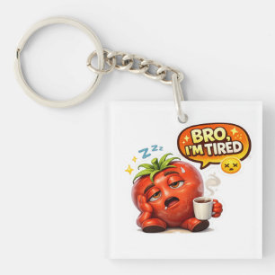 Funny Strawberry "Bro I'm Tired" Graphic Tee Key Ring