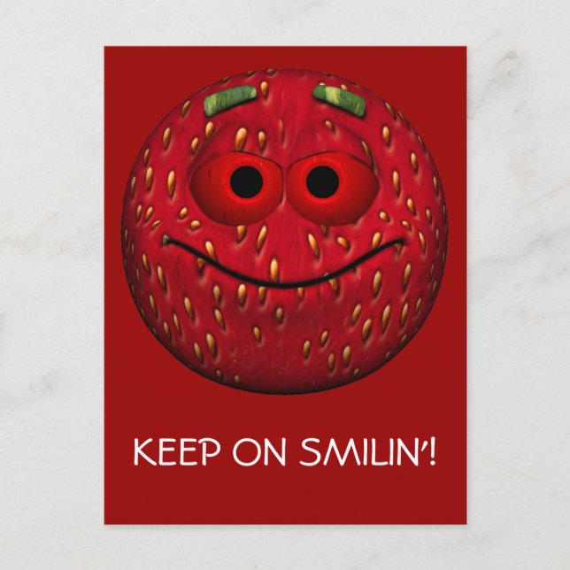 Funny Strawberry Emoticon Postcard (Front)