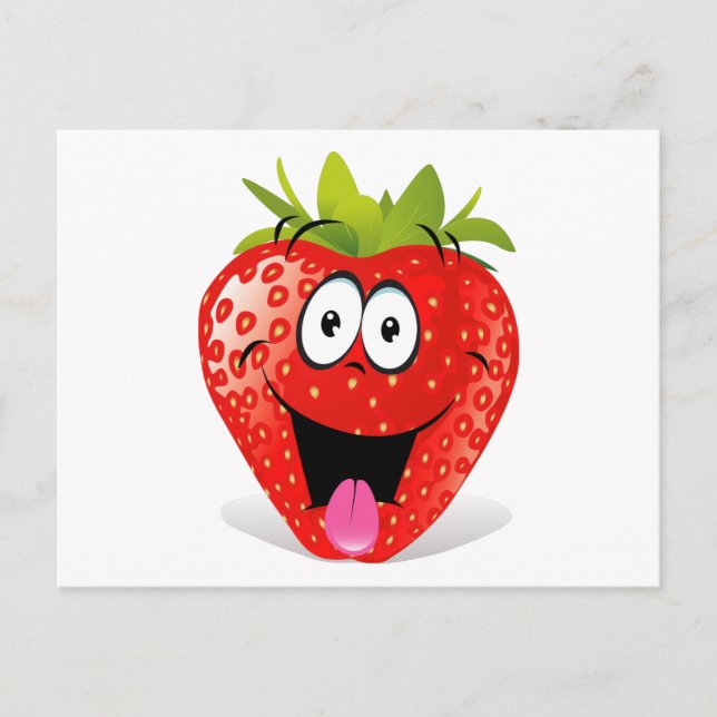 Funny Strawberry Face Sticking Out Tongue Postcard (Front)