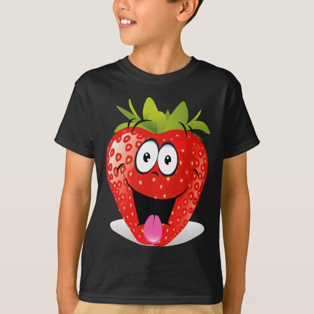 Funny Strawberry Face Sticking Out Tongue T-Shirt (Front)