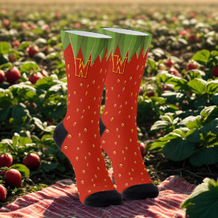 Funny Strawberry Fruit Red Monogrammed Socks