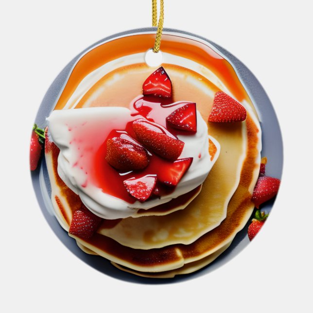 Funny Strawberry Pancakes Pun Christmas  Ceramic Ornament (Front)