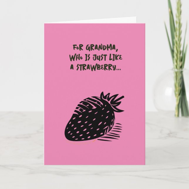 Funny Strawberry Pun Birthday for Grandmother Pink Card (Front)