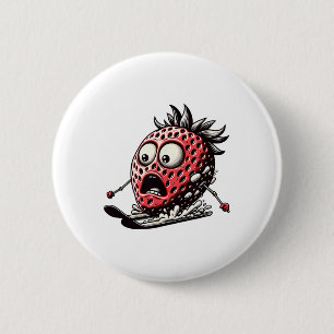 Funny Strawberry Skier Panic Cartoon Winter Snow 6 Cm Round Badge