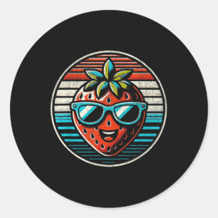 Funny Strawberry With Sungles For Women Girls Boys Classic Round Sticker