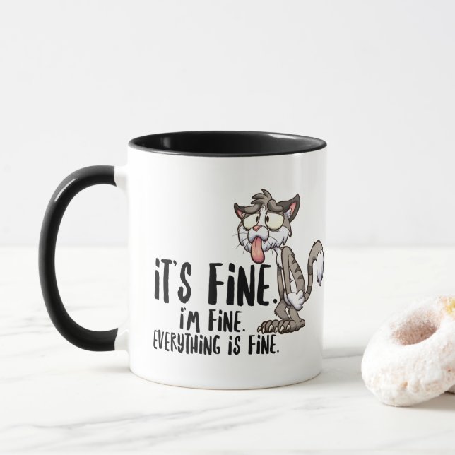 Funny Stressed Anxiety Cat  Mug (With Donut)