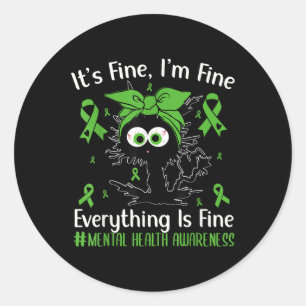 Funny Stressed Cat Men Women Mental Health Awarene Classic Round Sticker