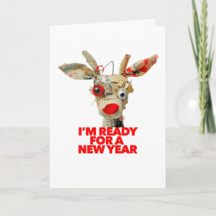 Funny stressed out reindeer HAPPY NEW YEAR humor Card