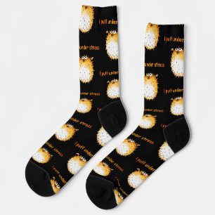 Funny Stressed Pufferfish Cartoon Socks
