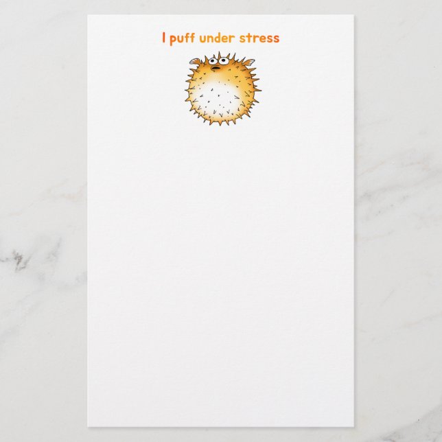 Funny Stressed Pufferfish Cartoon Stationery (Front)