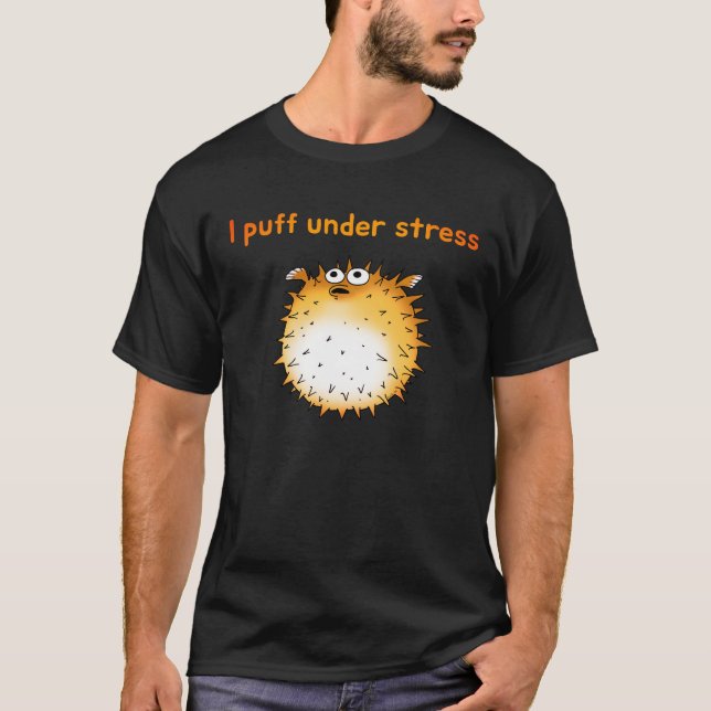 Funny Stressed Pufferfish Cartoon  T-Shirt (Front)