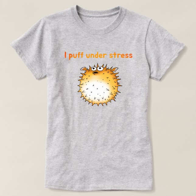 Funny Stressed Pufferfish Cartoon  T-Shirt (Design Front)