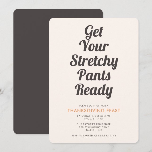 Funny Stretchy Pants Brown Thanksgiving Dinner Invitation (Front/Back)