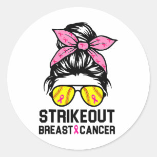 Funny Strike Out Breast Cancer Awareness Softbyll  Classic Round Sticker