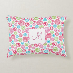 Funny Striped Candies in pastel colours monogram Decorative Cushion