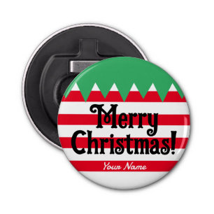 Funny striped Christmas elf suit personalised Bottle Opener