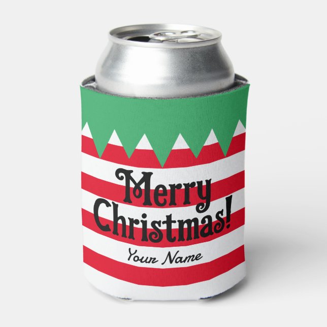 Funny striped Christmas elf suit personalised Can Cooler (Can Front)