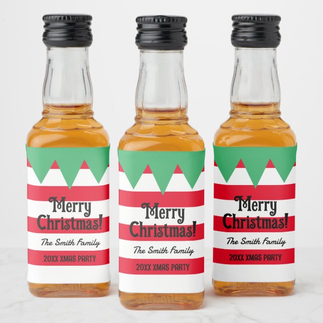 Funny striped Christmas elf suit personalised Liquor Bottle Label (Bottles)