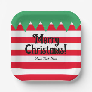 Funny striped elf suit custom Christmas party  Paper Plate