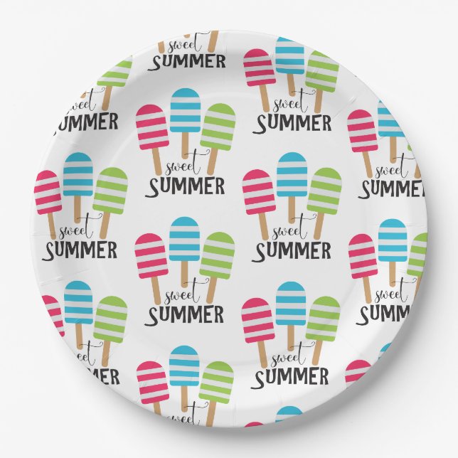 Funny Striped Popsicles Paper Plate (Front)