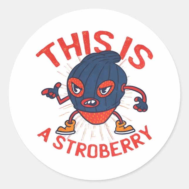 Funny Stroberry Masked Fruit Art Classic Round Sticker (Front)