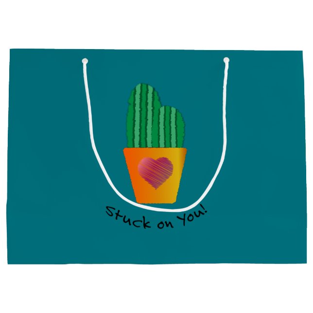 Funny Stuck On You Cactus Large Gift Bag (Back)