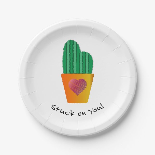 Funny Stuck On You Cactus Paper Plate (Front)