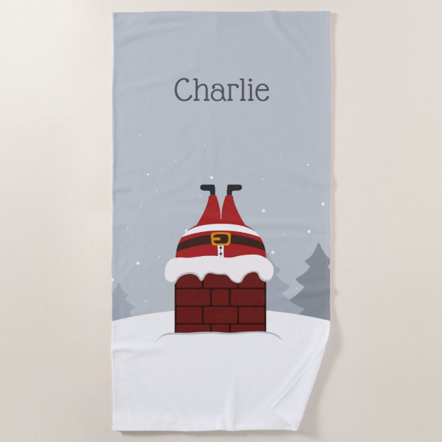 Funny Stuck Santa custom name beach towel (Front)