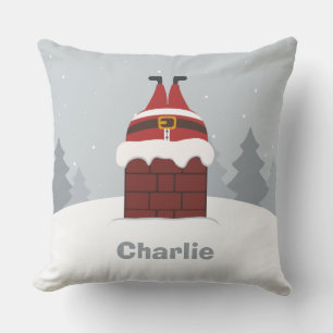 Funny Stuck Santa custom name throw pillows