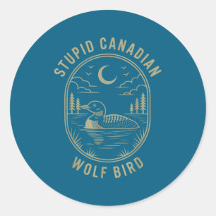 Funny Stud Canadian Wolf Bird Loon Hockey Wildlife Classic Round Sticker