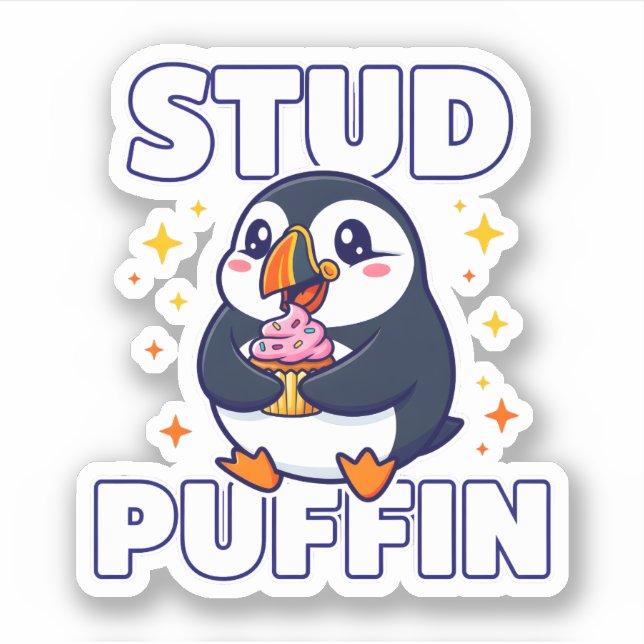 Funny Stud Puffin Cute Bird Cupcake Pun Graphic (Front)