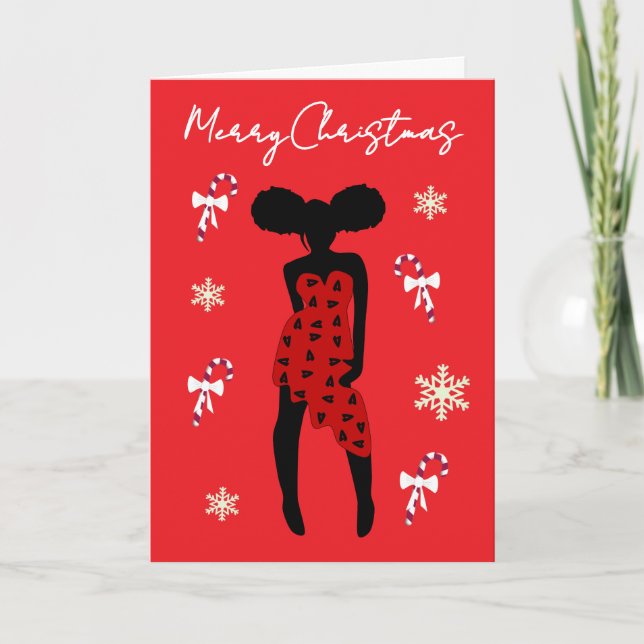 Funny Stylish African American Girl Christmas Card (Front)