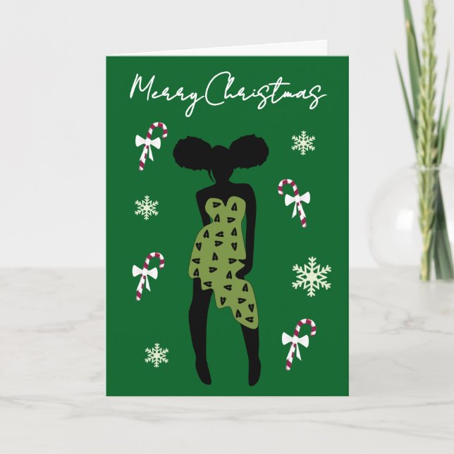 Funny Stylish African American Girl Christmas Card (Front)